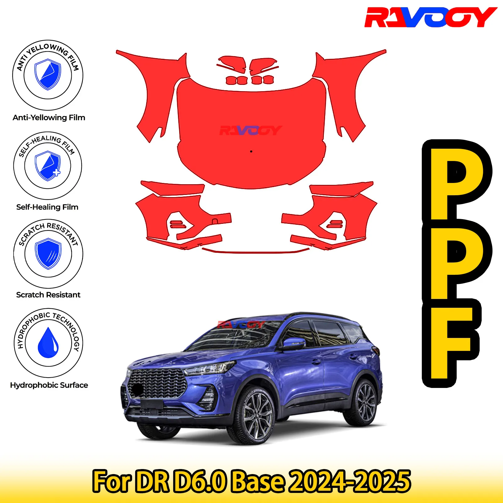 

For DR D6.0 Base 2024-2025 Glossy Matte Black Precut front PPF Kit Paint Protection Film