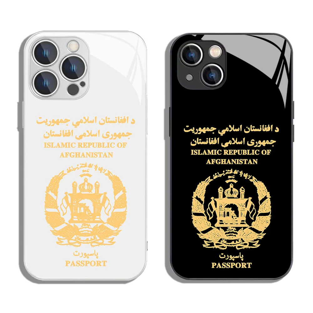 Afghanistan Passport Metallic-Color Phone Case For iPhone X XR XS 16 15 14 13 12 Mini 11 Pro Max 7 8 SE20 Plus Glass Hard Cover