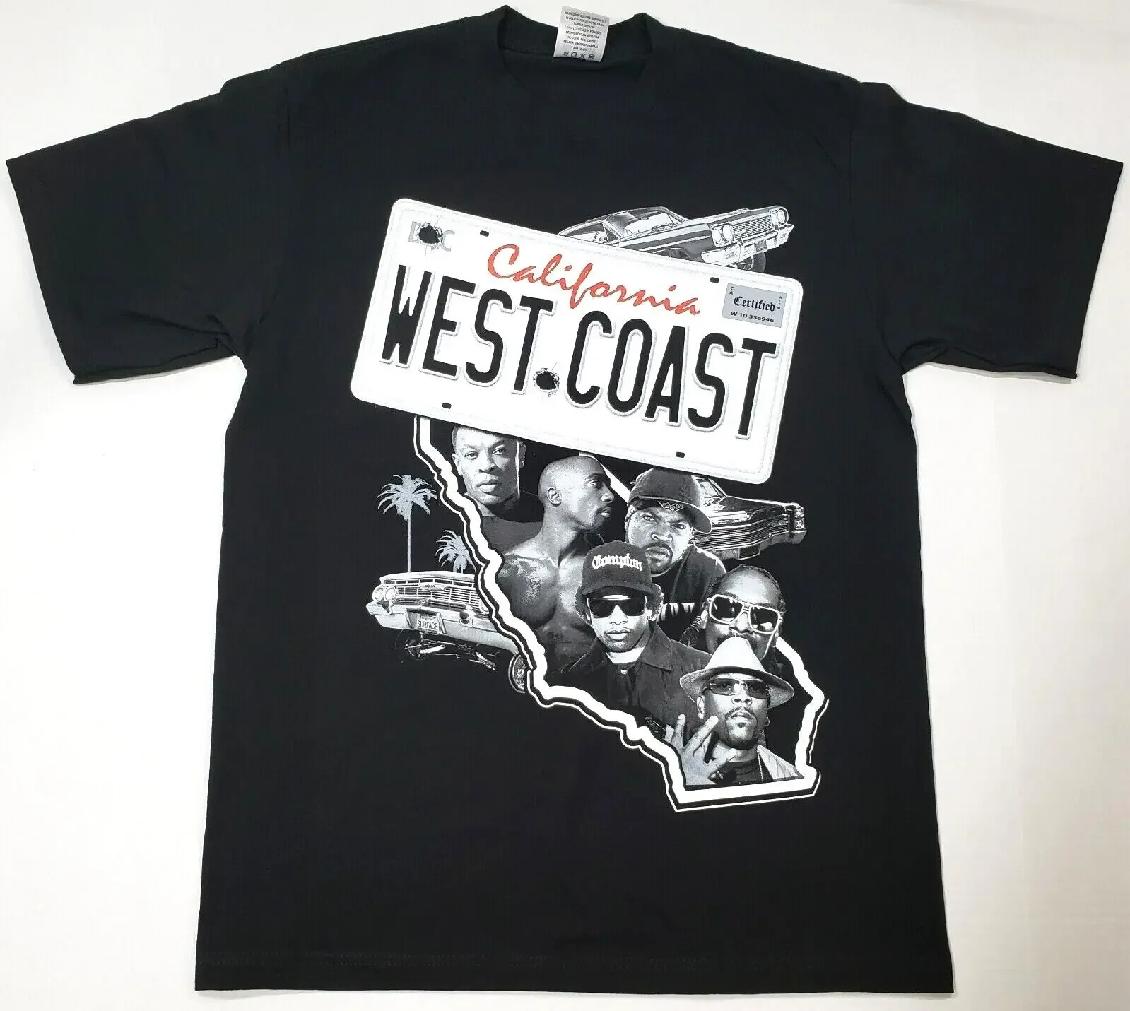 

WEST COAST Rap T-shirt California Cali Hip Hop Urban Streetwear Men's Tee New