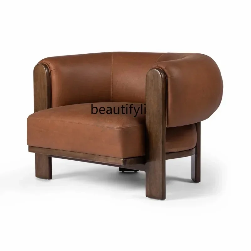 

Mid-Ancient Solid Wood Sofa Chair Nordic Retro Hotel Homestay Model Room Reception and Negotiation Silent Style ArmchairHY