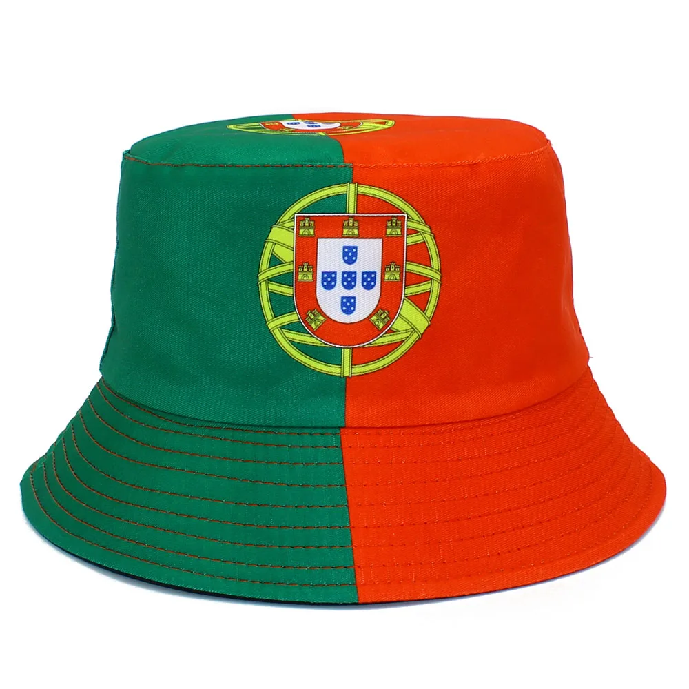 Nuevos sombreros tipo bucket de doble cara, gorra de pesca con la bandera de Portugal, unisex, para viajes al aire libre, protección solar, transpirables, estilo Panamá.