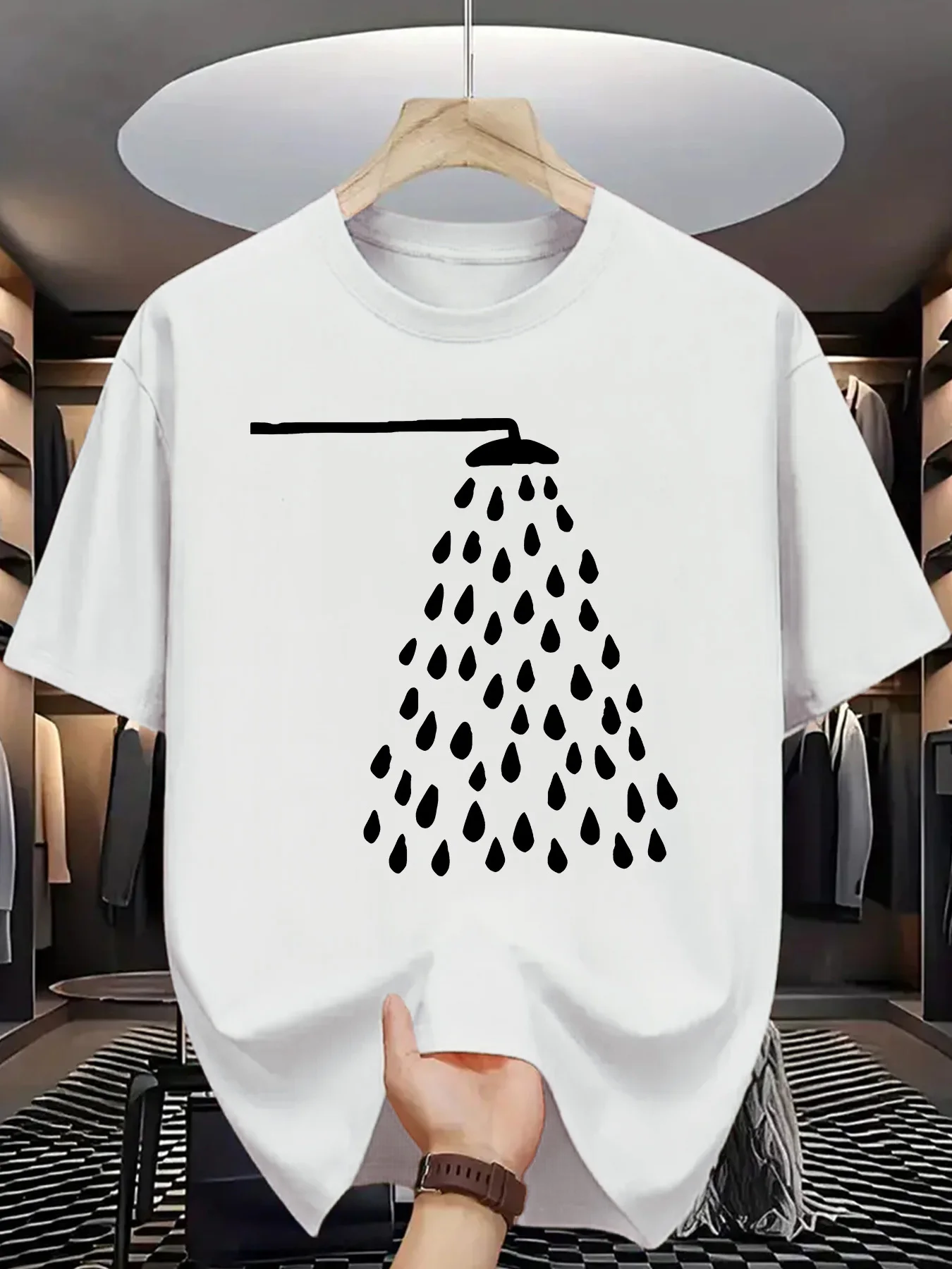 Women Tee Loose Fit Front Shower Rain Drop Simple Line Art Graphic Print Round Neck Short Sleeve Soft Ladies Casual Shirt