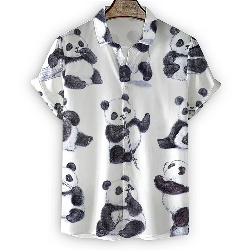 Men\'s Shirt 3D Giant Panda Summer Printed Men\'s Shirt Men\'s Casual Lapel Top Daily Short Sleeved Casual Women\'s Clothing Top