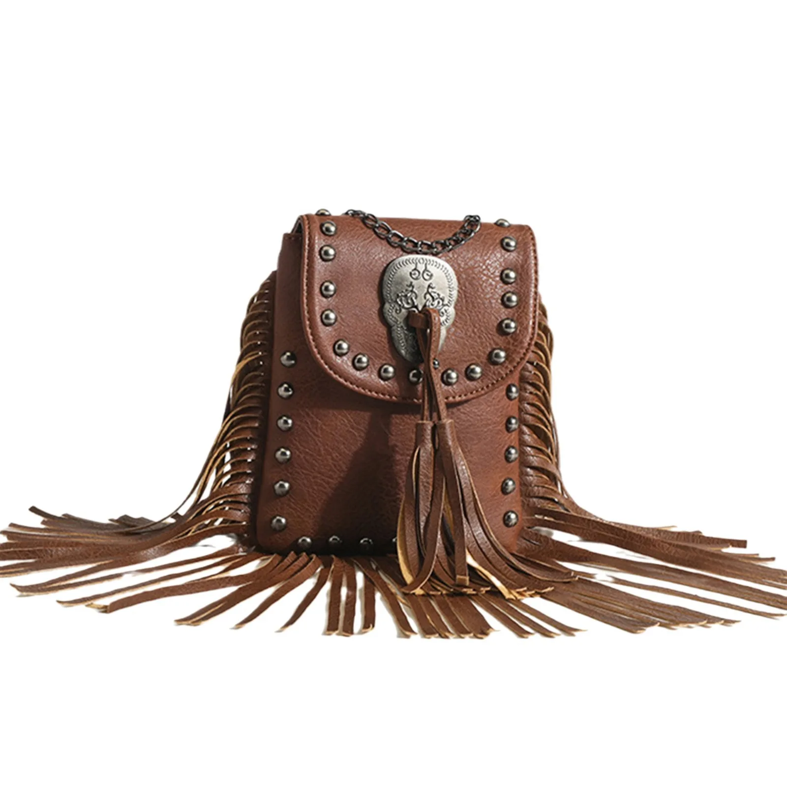 Boho Style Tassel Crossbody Bag Casual Fringe Messenger Bag For Women Luxury Fashion Ladies  Vintage Leather Chain Shoulder Bag