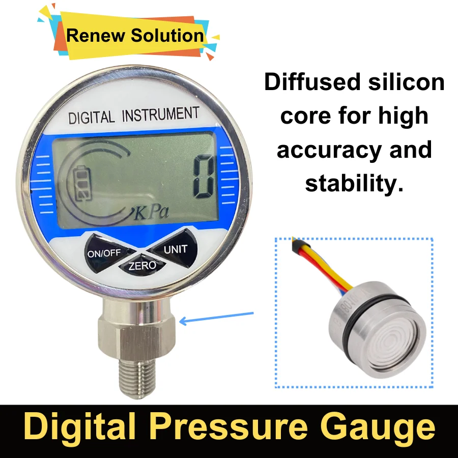 Imagem -05 - Lcd Digital Manômetro Hidráulico 0100mpa 60 mm Ss304 Óleo Combustível Água Medidor de Pressão 40mpa 6mpa 100kpa 500kpa