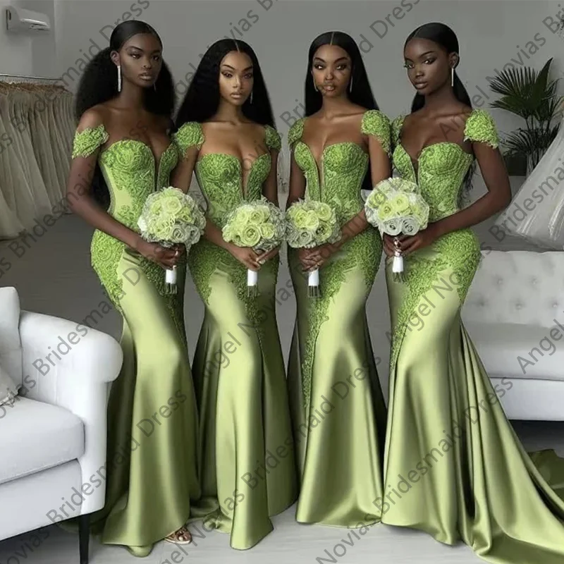 Customized Long Mermaid Green African Girls Bridesmaid Dresses Wedding Party Maid Of Honor Dress robe demoiselle d honneur femme