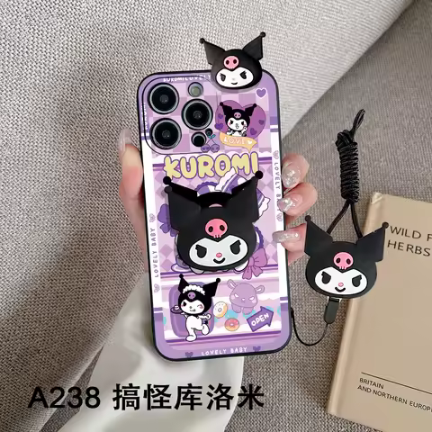 Sanrio 3D Cartoon Kuromi Phone Holder Case For OPPO Reno 8T 4 5 6 7 SE 8 4F 4Z 5F 5Z 6Z 7Z 8Z Lite Pro With Lanyard Cover