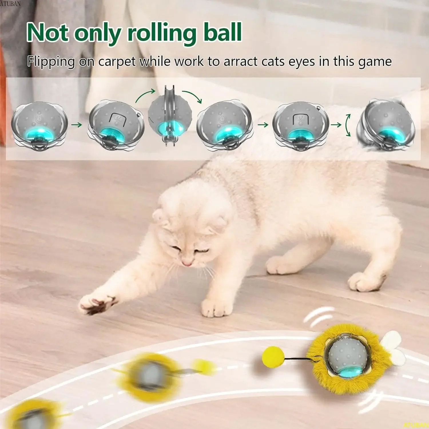 Interactive Cat Toys Ball Super Drive Electric Cat Toy Automatic Rolling Robotic Car Motion Activate,Auto On/Off Cats Toy Catnap