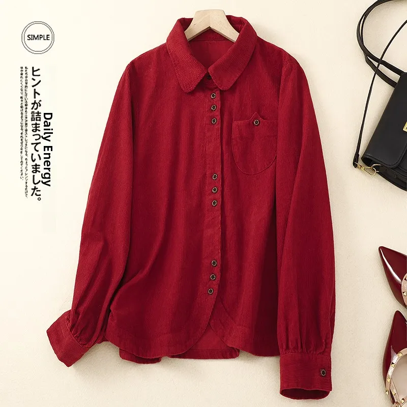 سترة قميص من القطيفة المضلعة للنساء، ملابس خارجية فضفاضة متعددة الاستخدامات للربيع والخريف، كارديجان مفتوح كبير الحجم #1