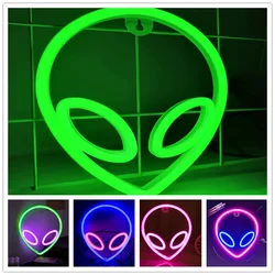 Letreros de neón Alien para decoración de pared, letreros LED para sala de juegos, fiesta de Hip Hop, Verde