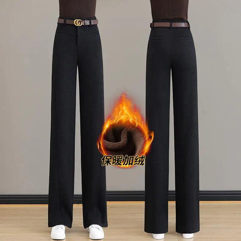 Women's Pants Woolen Autumn Fleece-lined Thickened Straight