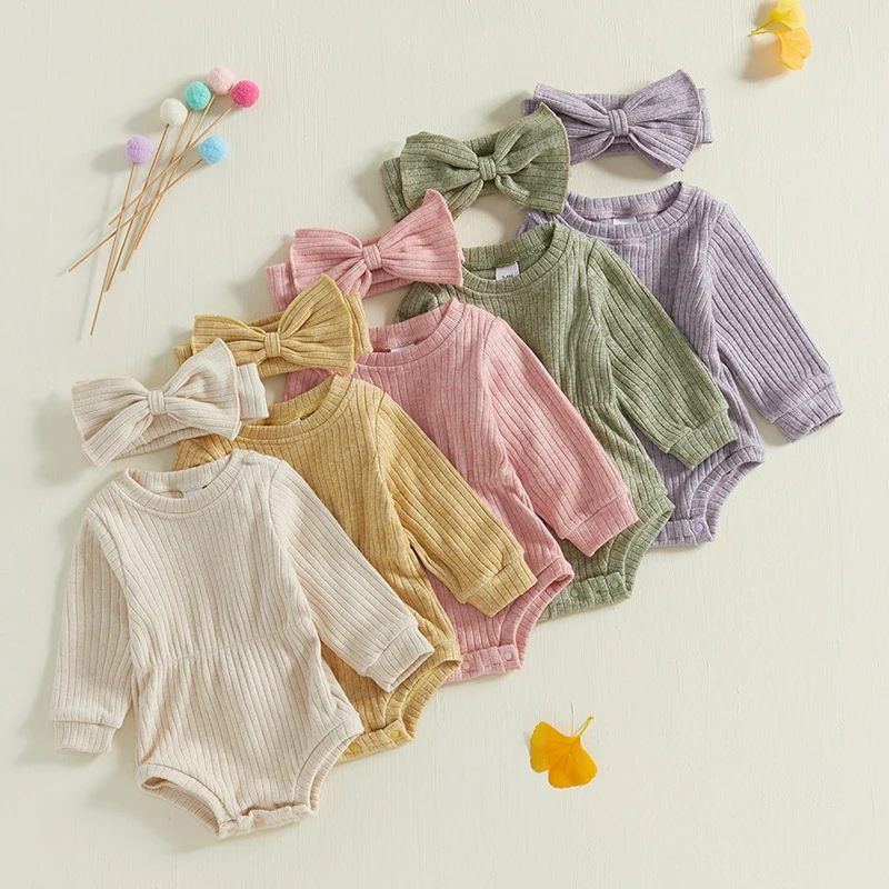 Lioraitiin Baby Girls Knit Rompers with Headband