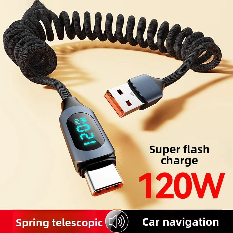 Kabel USB Typ C 6A do szybkiego ładowania 120W, szybka ładowarka, wyświetlacz cyfrowy, nylonowa oplotka, USB C do iPhone 17, kabel do Androida