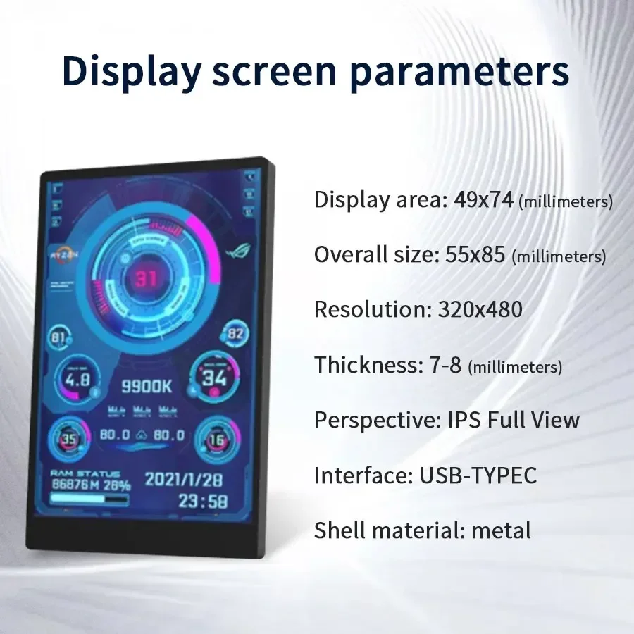 Mini Computer Secondary Screen 3.5 Inch IPS USB C Secondary Screen for Computer CPU GPU RAM HDD Monitor LCD Display Freely AIDA6