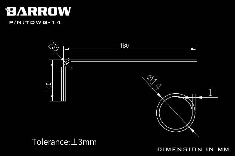 BARROW-tubo de Metal de cobre duro de 90 °, precurvado, plateado, OD14MM, cromado, simple/doble, 90 °,TDWG-14,TSWG-14