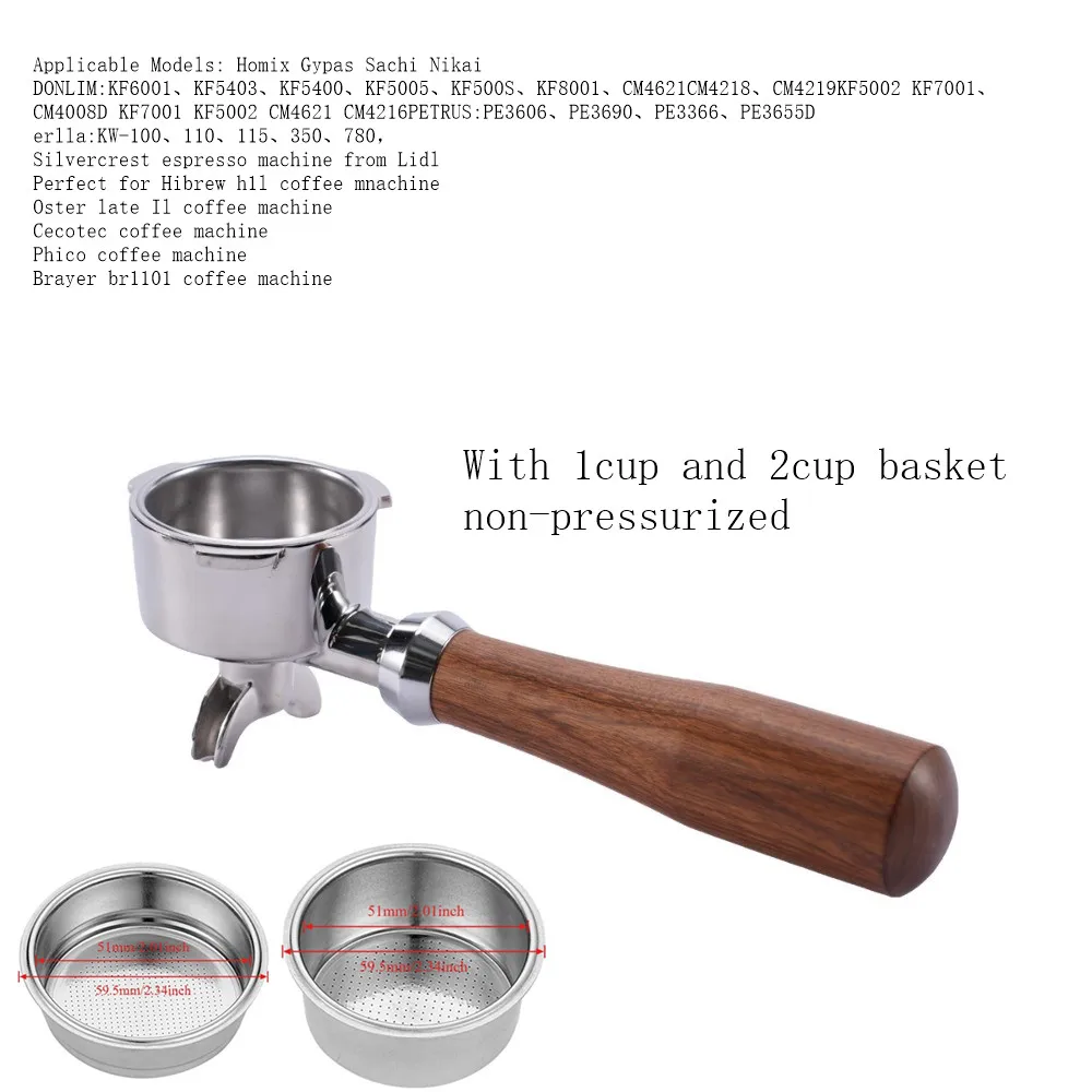 

51mm Portafilter 3Ears with Double Spout Compatible For Homever,Cooks,Homeelec,Vitek,Ariete,Nikai,Donlim With Filter Basket