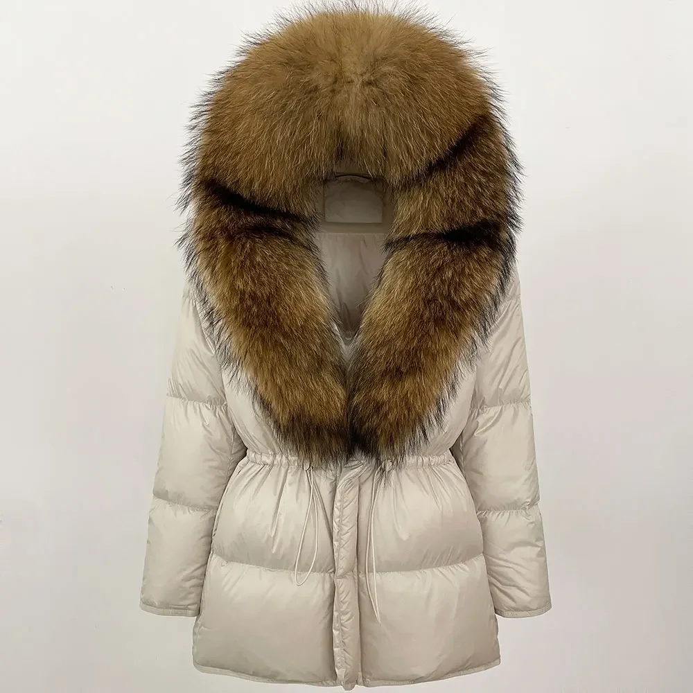 Piumino d'anatra bianco Cappotto di pelliccia di realtà Giacca di pelliccia di volpe naturale femminile Donna Autunno Inverno Caldo Lady Piumino di pelliccia di volpe reale