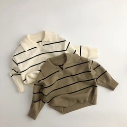 2024 Autumn Winter Kids sweaters fashion striped knit wear Boys and girls soft loose warm knit pullover