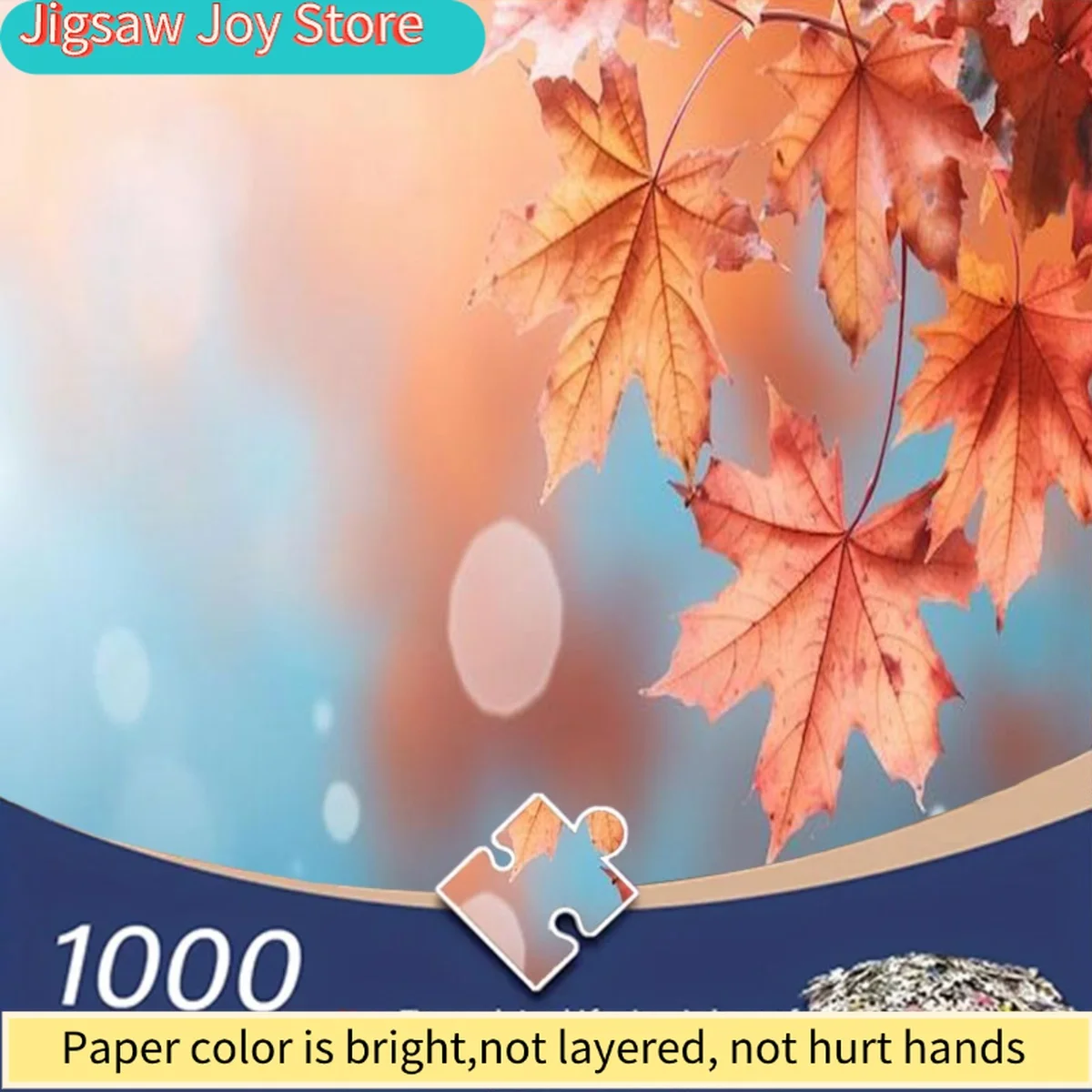 

A 1000pcs Jigsaw Puzzle for Adults Featuring Orange-Red Maple Leaves Set Against a Blue-Orange Gradient Backdrop. Ideal for Lo