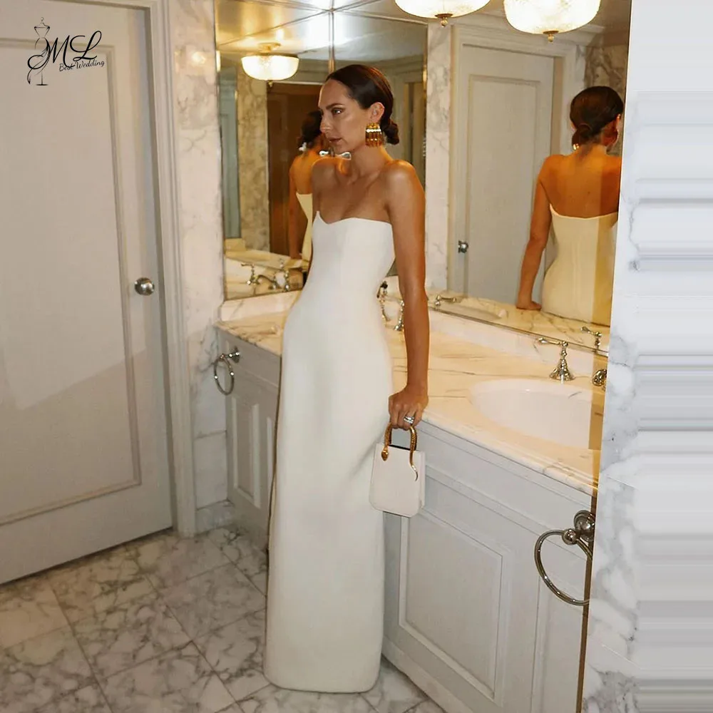 

ML Simple Strapless White Wedding Dresses Women Floor-Length Celebrity Party Gown Prom Dress Customized Vestidos De Novia