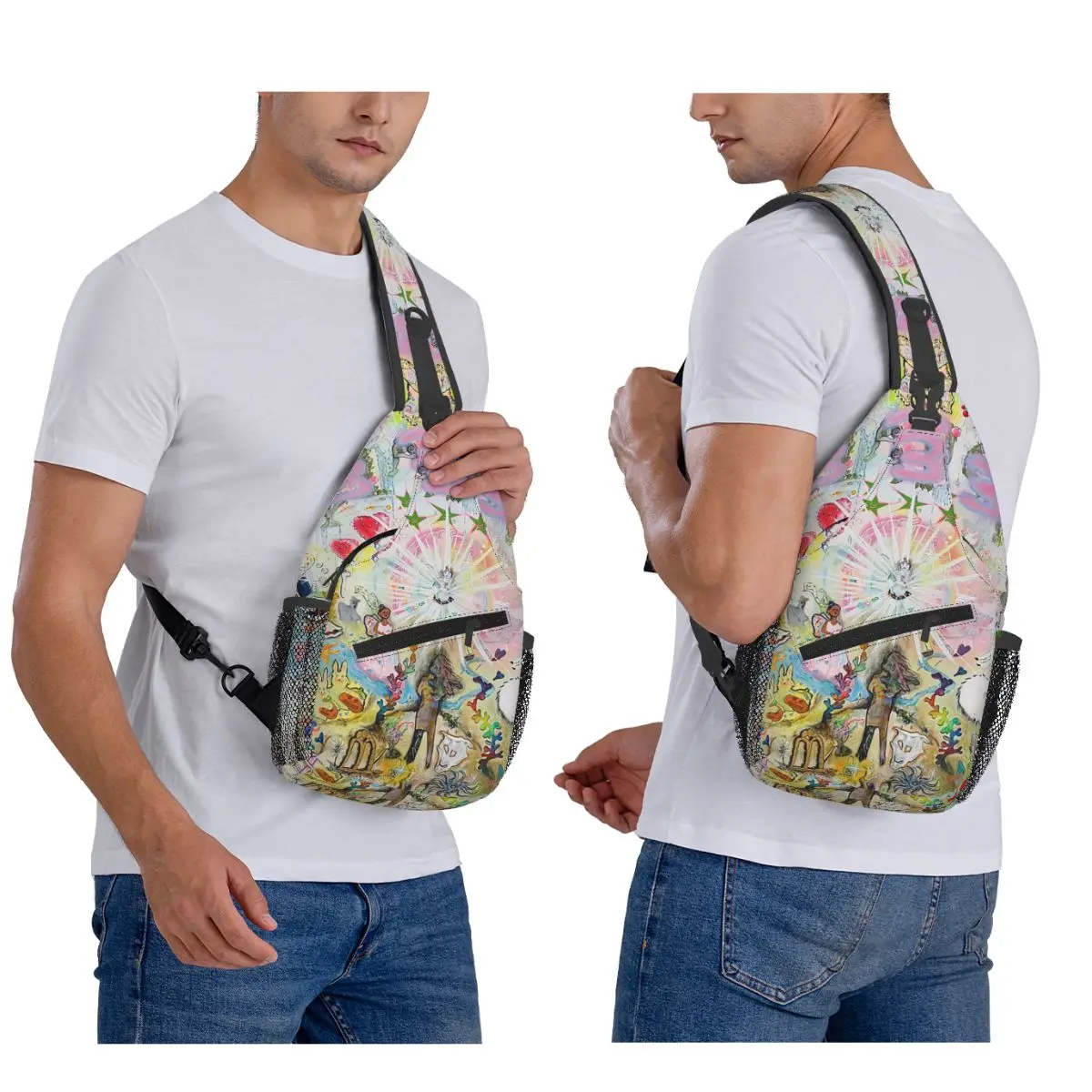 

Drain Gang Bladee 333 Album Cov Chest Bag Men Sling Crossbody Backpack Chest Bag Travel Hiking Daypack Shoulder Bag