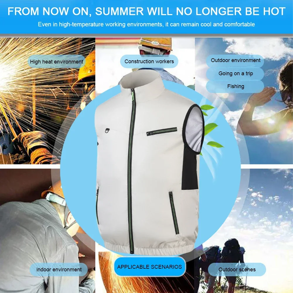 Cooling Vest Air Conditioner Clothes Heat Resistant Sleeveless Workwear Wearable Cooling Fan Vest for Summer Camping Fishing