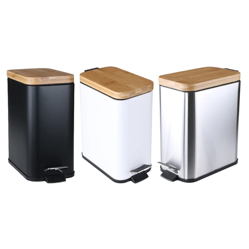 2024 New Step Trash Can Garbage Rubbish Bin with Bamboo Lid Waste Container Organizer Bathroom Kitchen Office Decor