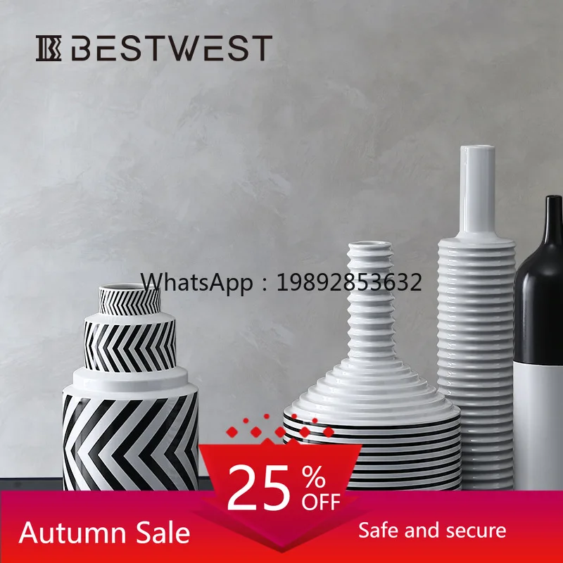 

LYY Geometric Black and White Striped Ceramic Vase Creative Home