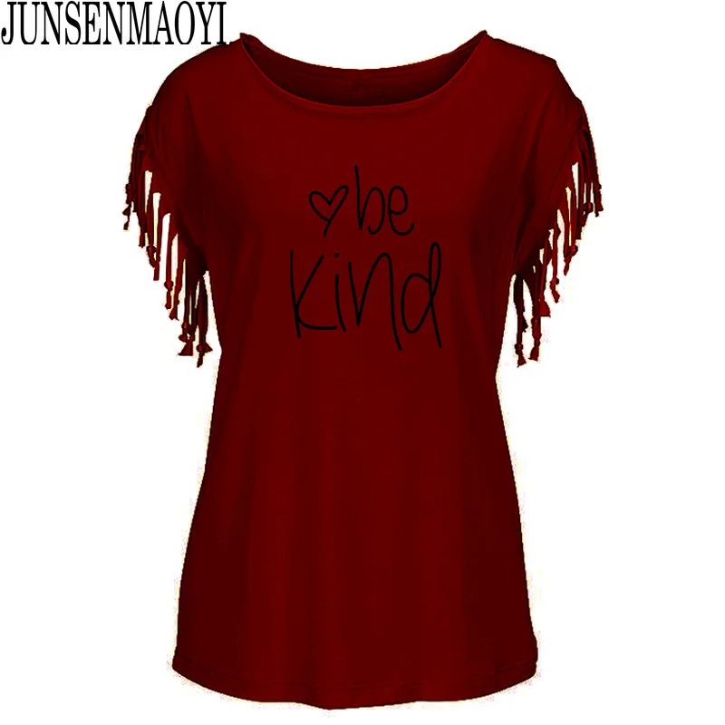 Camisetas con estampado de corazón Be Kind para mujer, ropa de talla S-5XL para mujer, Camisetas estampadas con letras, Tops de cuello redondo para mujer