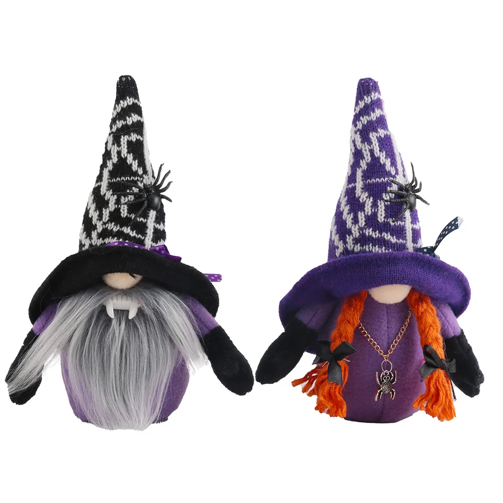 2Pcs Halloween Broomstick Top Hat Witch Dwarf Gnome Doll Ornaments Cute Cartoon Dwarf Home Decor Halloween