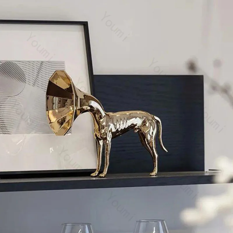 

Creative Gold Horn Dog Figurine Decor Light Luxury Modern Bedroom Metal Animal Art Crafts Living Room Decoration Accessories