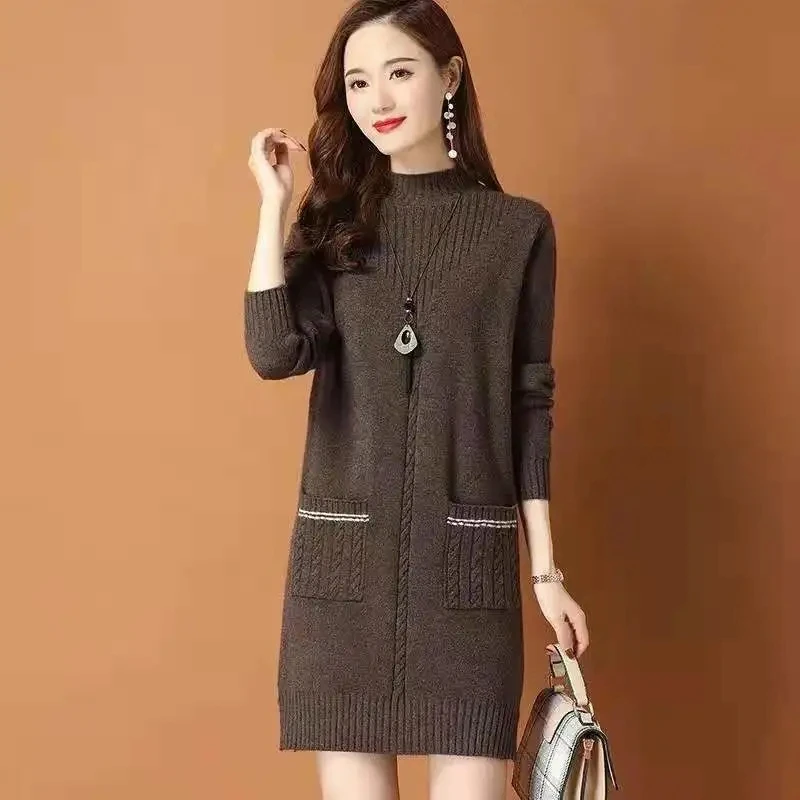 2023 New Autumn Winter Long Sweater Knitwear Women Pullover Soft Sweater Long Sleeve Tops Female Loose Long-Sleeved Knit Dress