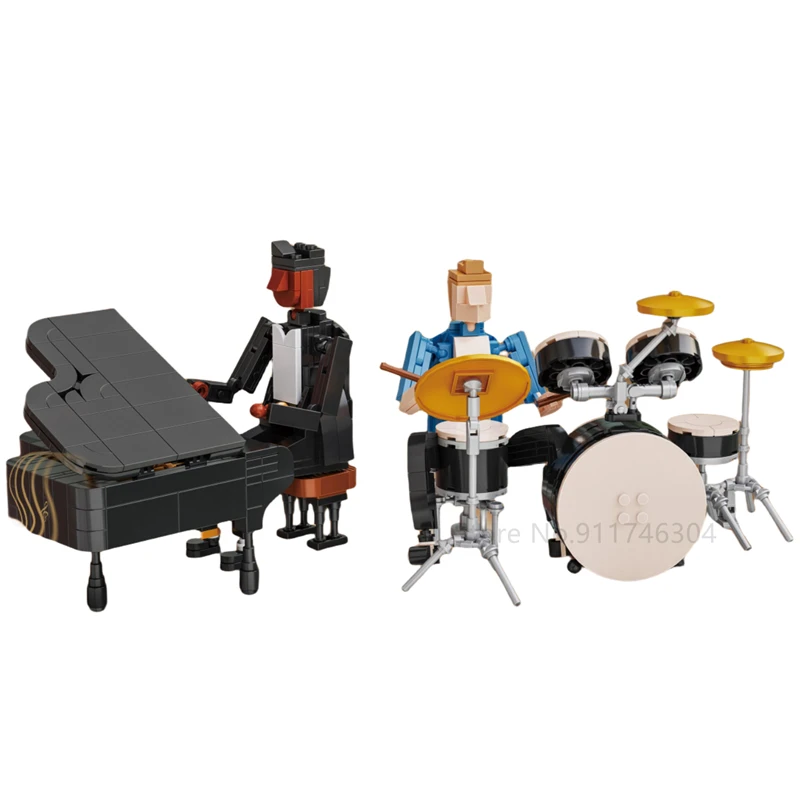 

Jazz Band Trumpet Violinist Building Block Kit Music Fiddler Cellist Saxophone Player Figure Brick Model DIY Kid Toy Gift