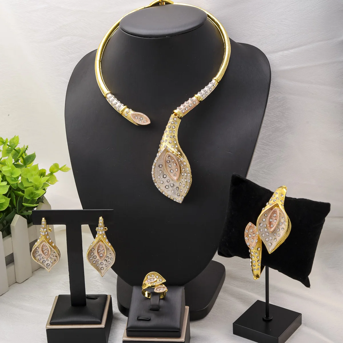 

Luxury Dubai Irregular Opening Necklace Earrings Jewelry Sets for Women Ethiopian Indian Bridal 24k Gold Color Set Wedding