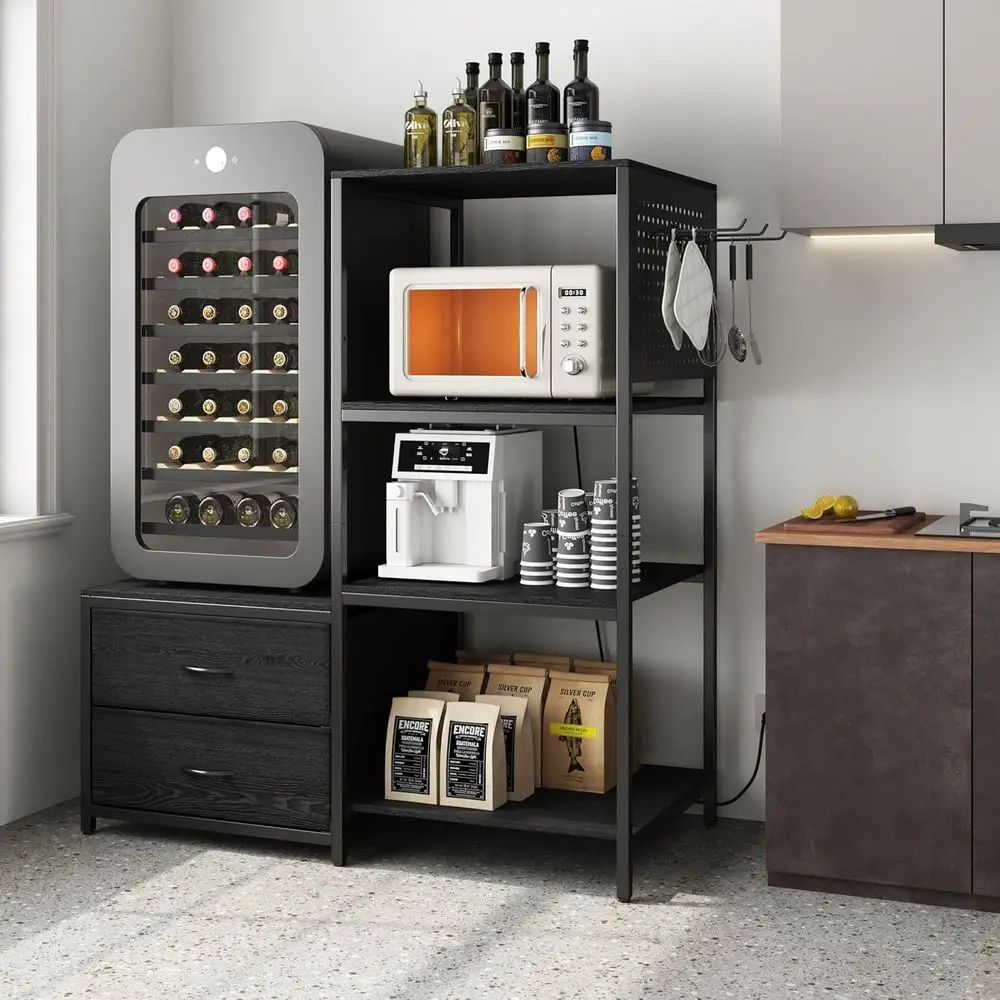 

Mini ridge Stand with Adjustable Shel, Power Outlet & Storage, Kitchen Organizer or Microwave, Coee Bar, Dorm, Oice (Black)