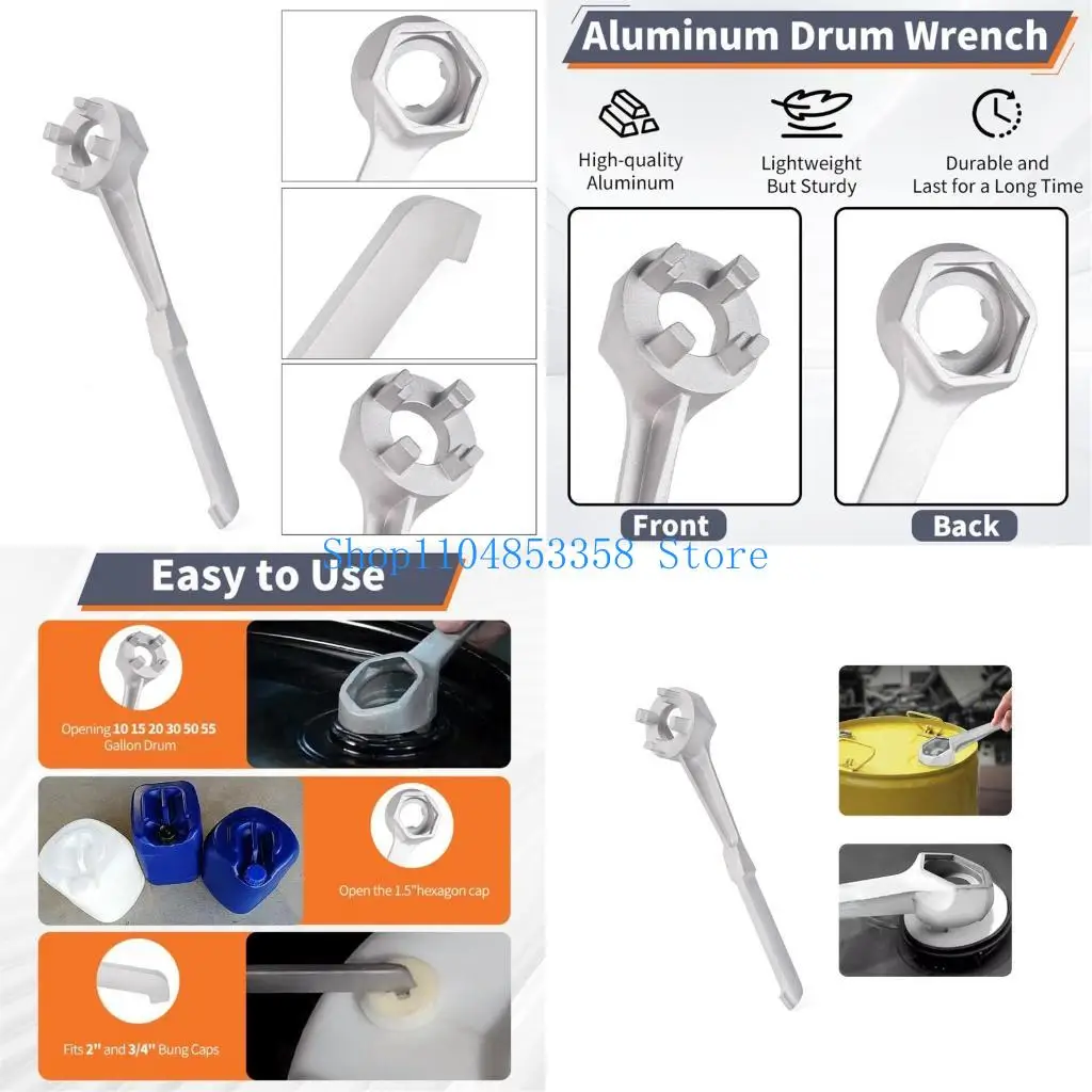 

652F Bung Wrench 55 Gallon Drum, Drum Wrench for 10 15 20 30 50 55 Gallon Drum Aluminum Barrels Wrench Opener Tool