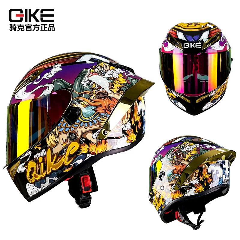 GIKE Helmet with Chinese Style Trendy Motorcycle Dual Lens Sun Protection and Anti Glare Large Tail Wing for Breathability