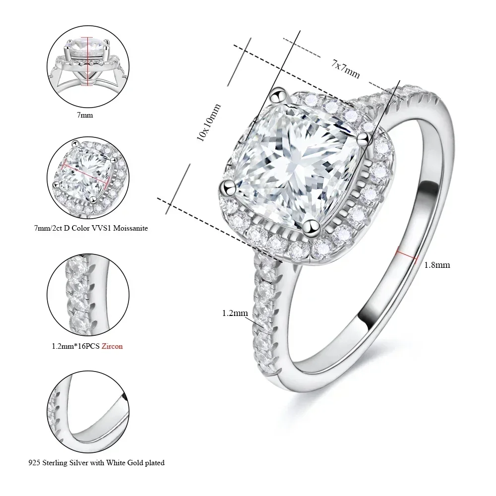 LinkerLove Halo 2CT Moissanite Engagement Ring for Women Wedding Promise Ring S925 Sterling Silver Anniversary Fine Jewelry Gift