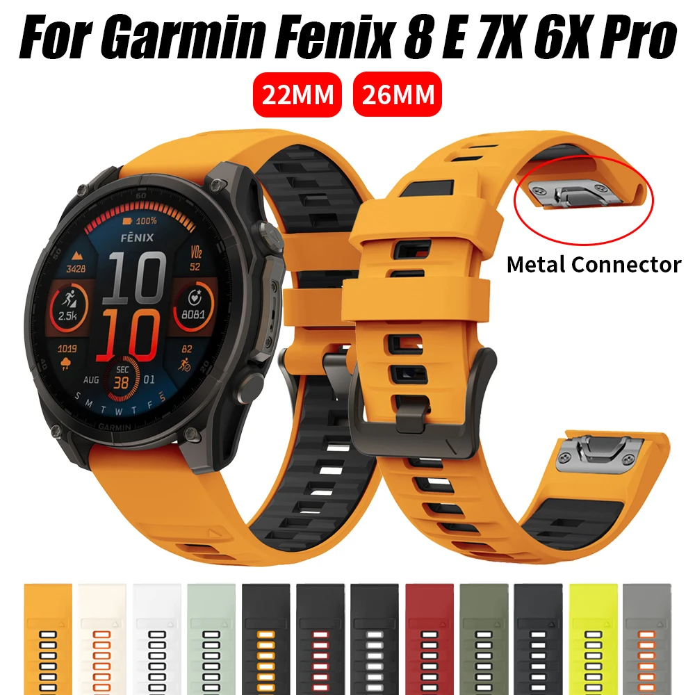 QuickFit 22mm 26mm Silicone 1:1 Strap For Garmin Fenix 8 E 7X 7 6 6XPro 5 5XPlus/Epix Pro Gen 2 51mm 47mm Bracelet Watchbands