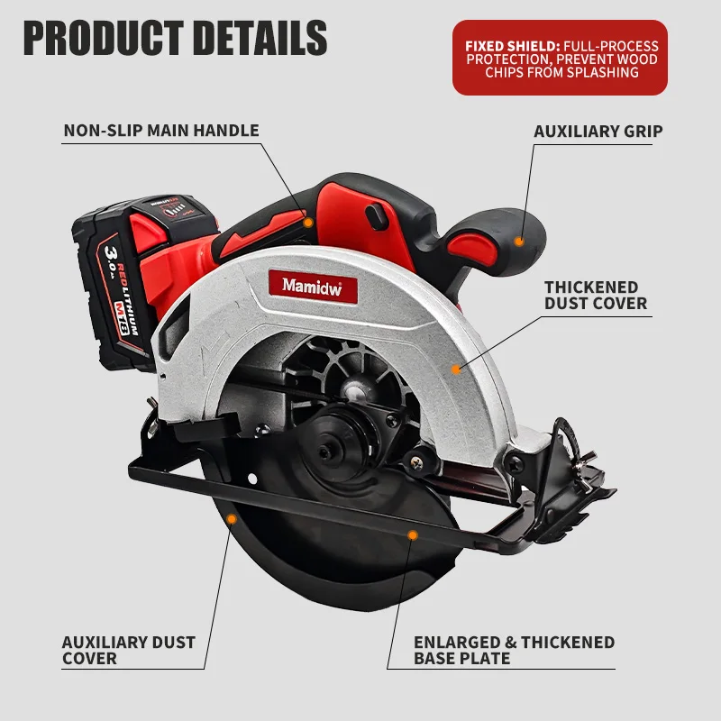 Heavy-duty 7-1/4 inch brushless circular saw - Compatible with Milwauke 18v Battery, without battery, suitable for rapid cutting