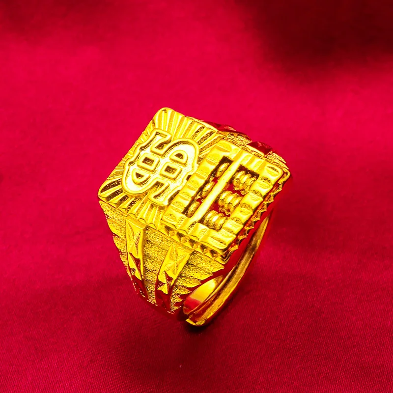 Men'S Domineering 24K Real Gold 999 With Certificate, Open Ring, Abacus Fashion Accessories, Wedding Party