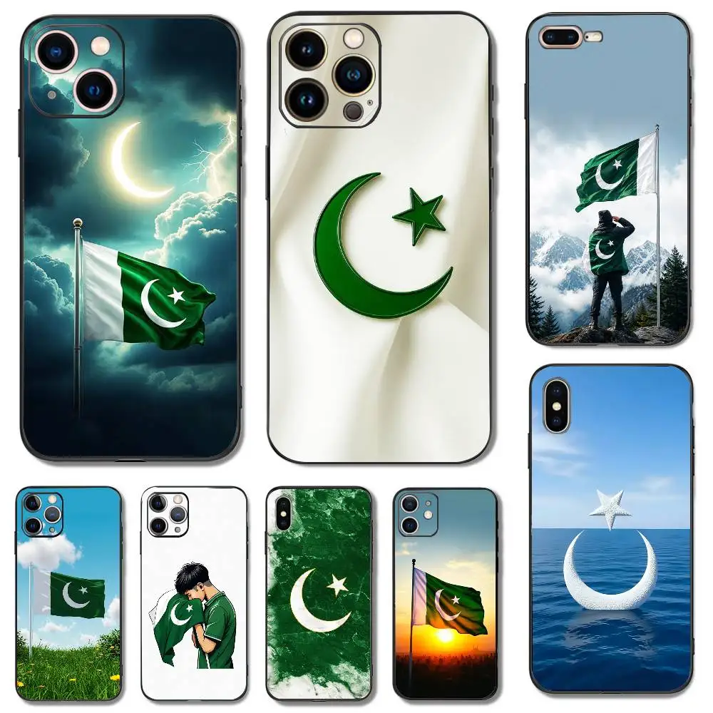 Pakistan Passport Flag For iPhone 17,16,15,14,13,12,11,Pro,X,XS,Max,XR,Plus,Mini Soft Silicone Phone Case Black Shockproof TPU