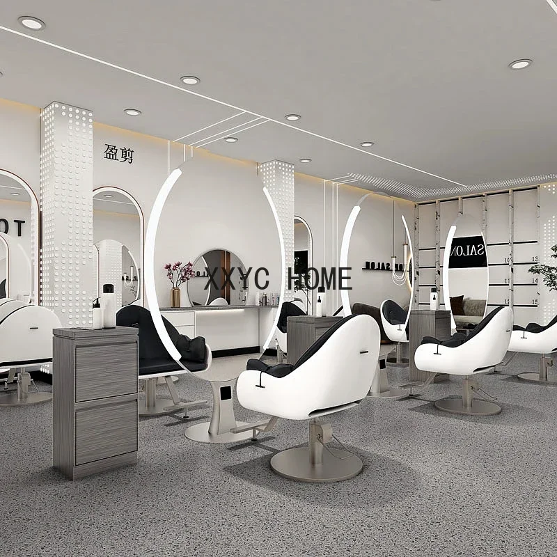 Barber shop with lamp mirror table, hairdresser floor mirror