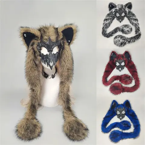 Halloween Costume Party Animal Mask Fox Ear Plush Mask Subculture Half Face Festival Costume Accessories Werewolf Cosplay Mask