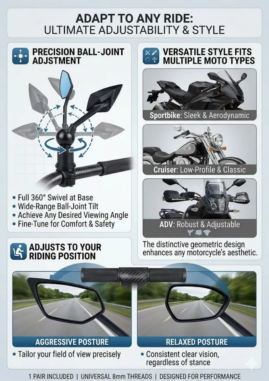 New Motorcycle side-view mirror For KYMCO Xciting 250 300 400 AK550 CT250 CT300 S400 DOWNTOWN High Quality Motorcycle Mirrors view 6