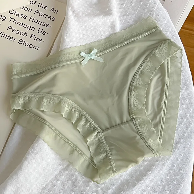 Seamless Panties for Women Japanese Cream Ice Silk Underwear Sexy Lace Breathable Quick Drying Lingerie M-XL