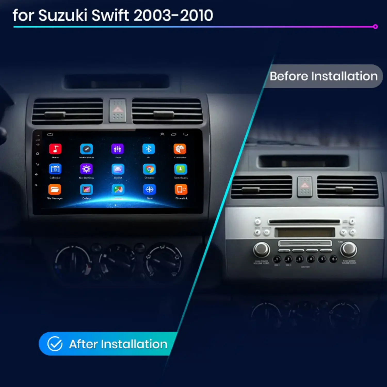 พัดลมทำความเย็นวิทยุติดรถยนต์สำหรับ Suzuki Swift 2003 - 2006 2007 2008 2009เครื่องเล่นมัลติมีเดีย2010