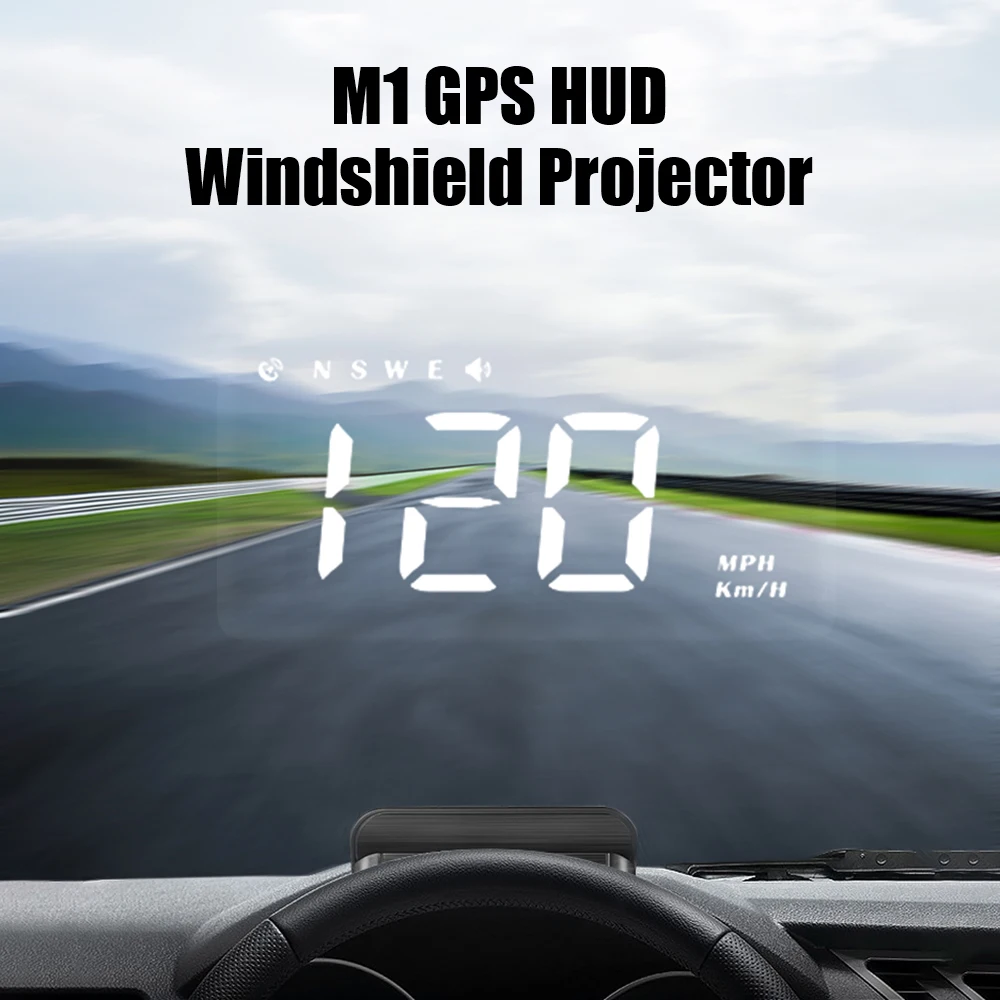 M1 GPS HUD Car Head Up Display Speedometer Speed Test Alarm System Projector On-board Computer Windshield Projector KMH Gauge