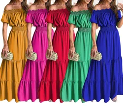 Vestido de fiesta de noche de manga corta para mujer, vestidos de 7 colores, vestido de moda, cuello único, étnico, primavera y verano, nuevo, 2024