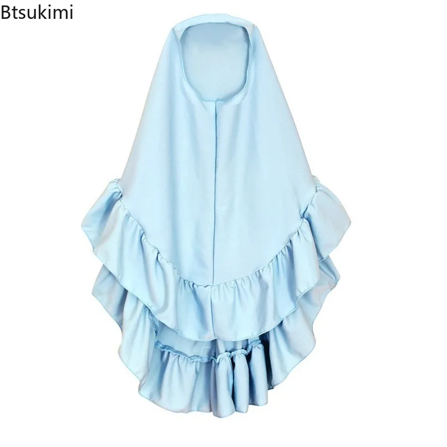 Eid Ramadan Muslim 2pcs Kids Abayas Headscarf Outfits Girls Print Long Sleeve Dress+Hijab Set Children Dubai Islamic Kaftan Gown